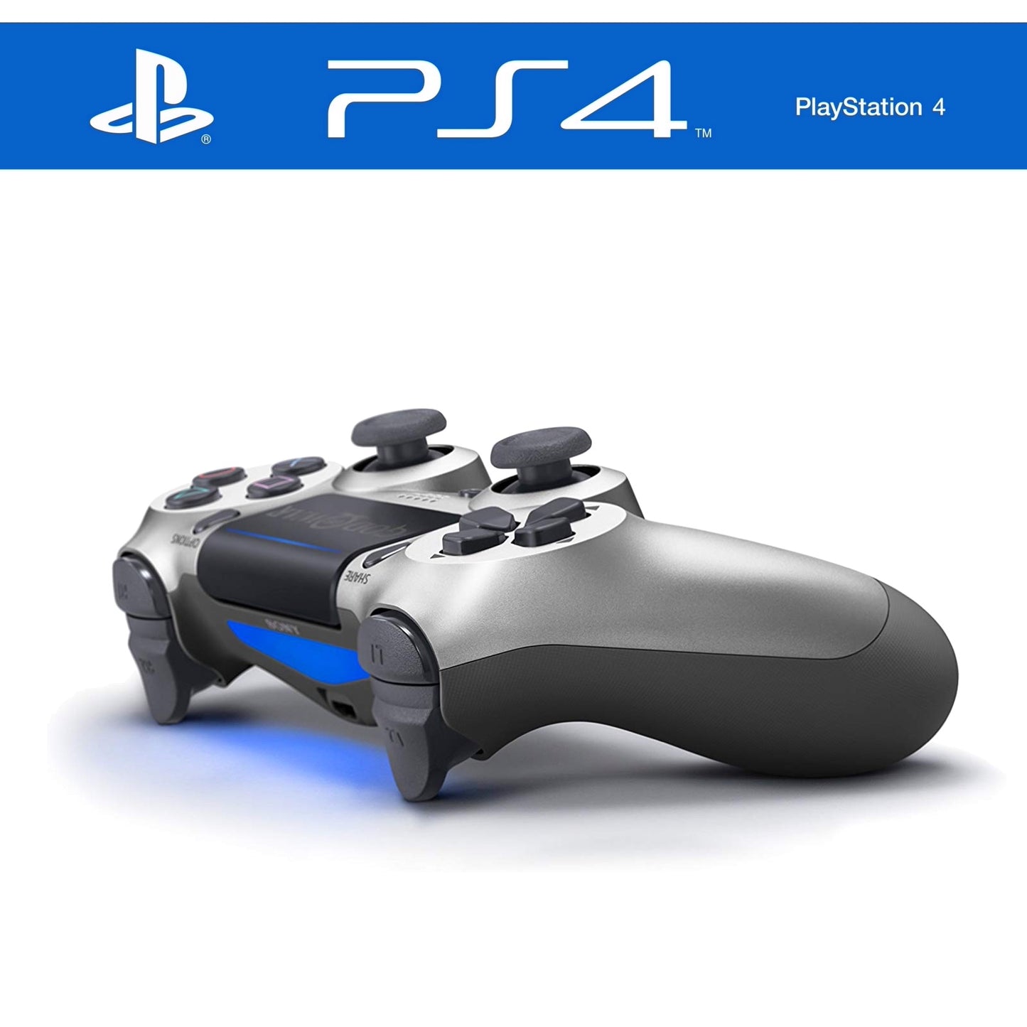 Silberner Sony PlayStation 4-Controller mit God of War Logo und ergonomischem Design und reaktionsschnellen Tasten für ein verbessertes Spielerlebnis.