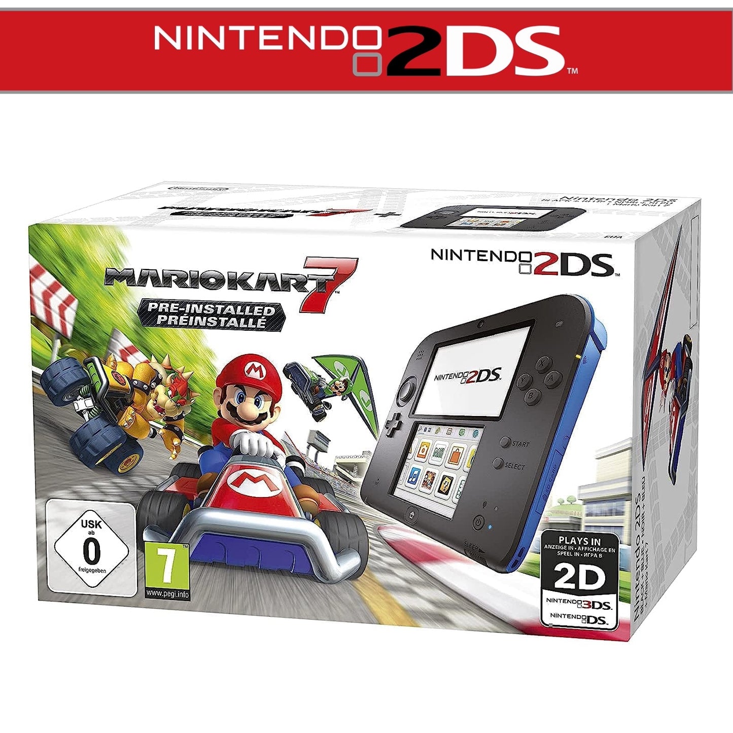 2DS Handheld-Konsole Blau/Schwarz mit Mario Kart 7 in OVP