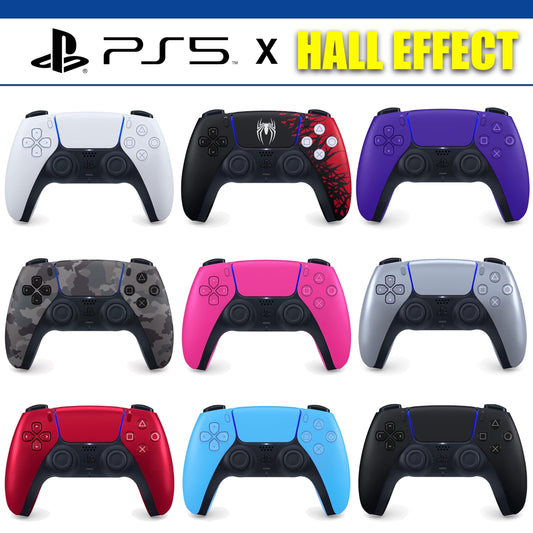 Eine Collage von PS5-Controllern in verschiedenen Farben, die ihre vielfältigen Designs und Stile präsentieren.