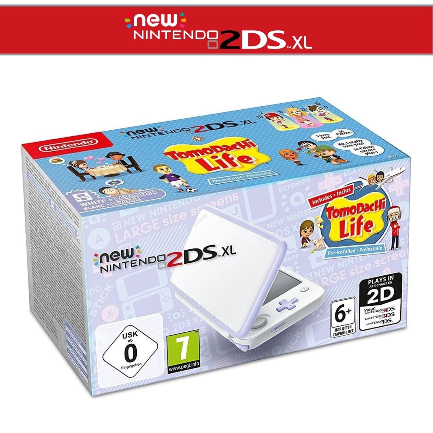 New 2DS XL + Weiß/Lavendel Tomodachi Life in OVP