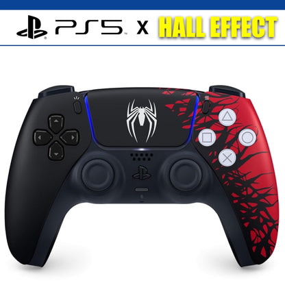Ein PS5-Controller mit Spider-Man Motiv und mit dem Schriftzug "PS5 x Half Effect" als Banner über dem Controller.