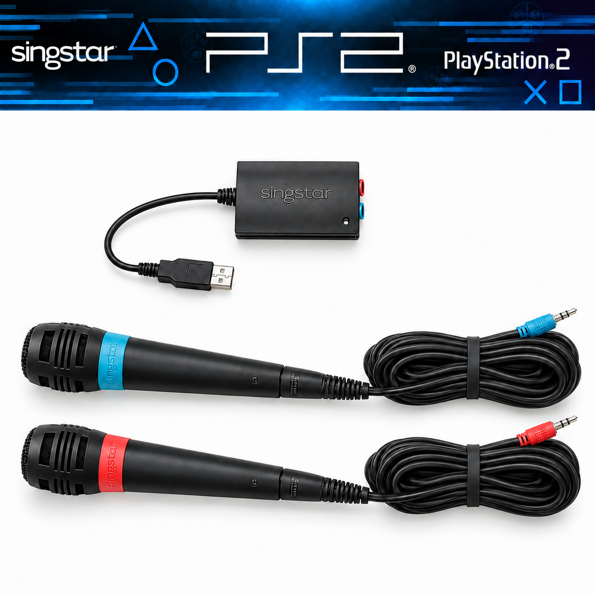 Original SingStar Mikrofone – Rot & Blau mit USB-Adapter