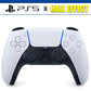Ein weißer PS5-Controller mit dem Schriftzug "PS5 x Half Effect" als Banner über dem Controller.