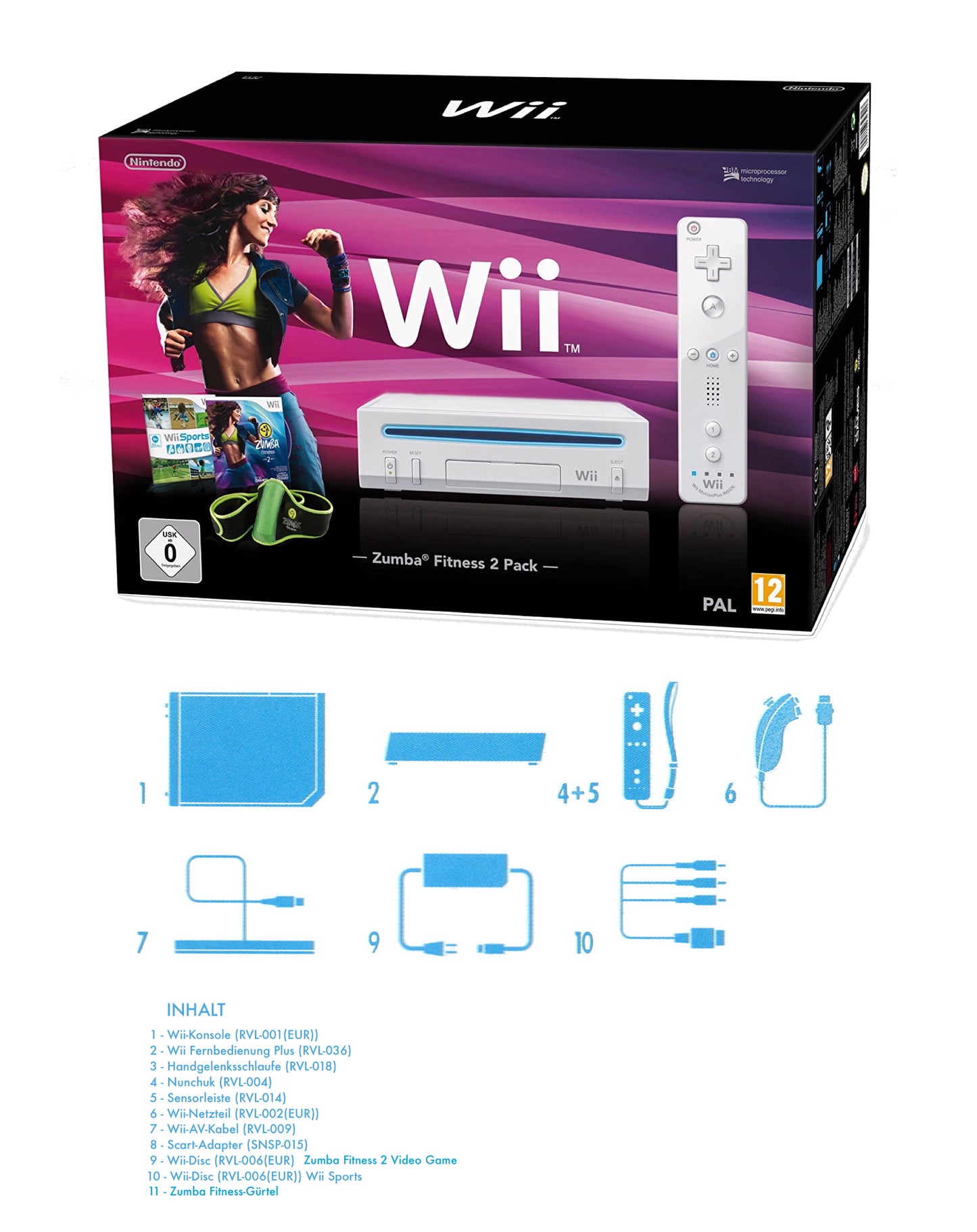 Wii "Zumba Fitness 2 Pack" inkl. Controller, Zumba Gürtel & Zumba Fitness 2